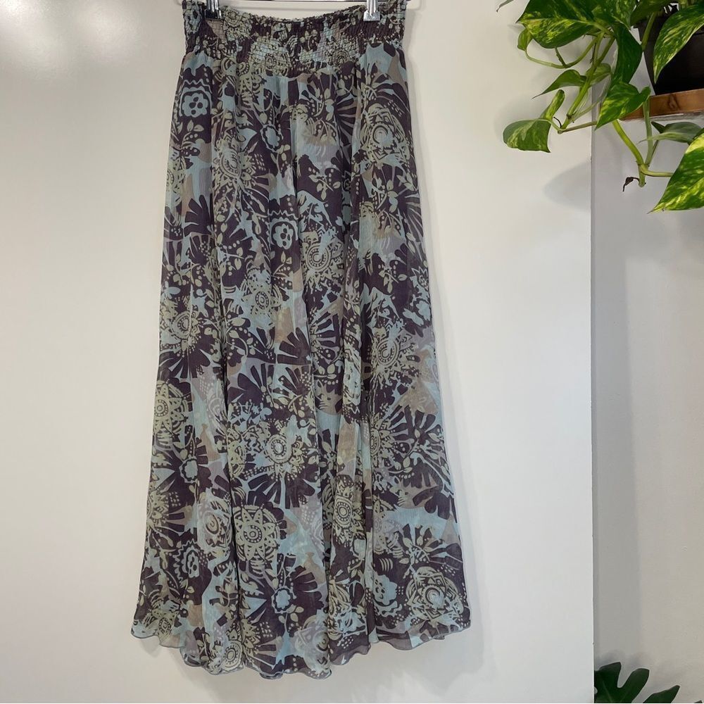 CAbi 100% silk  outer printed Maxi‎ fairy boho hippie romantic floral skirt sz S
